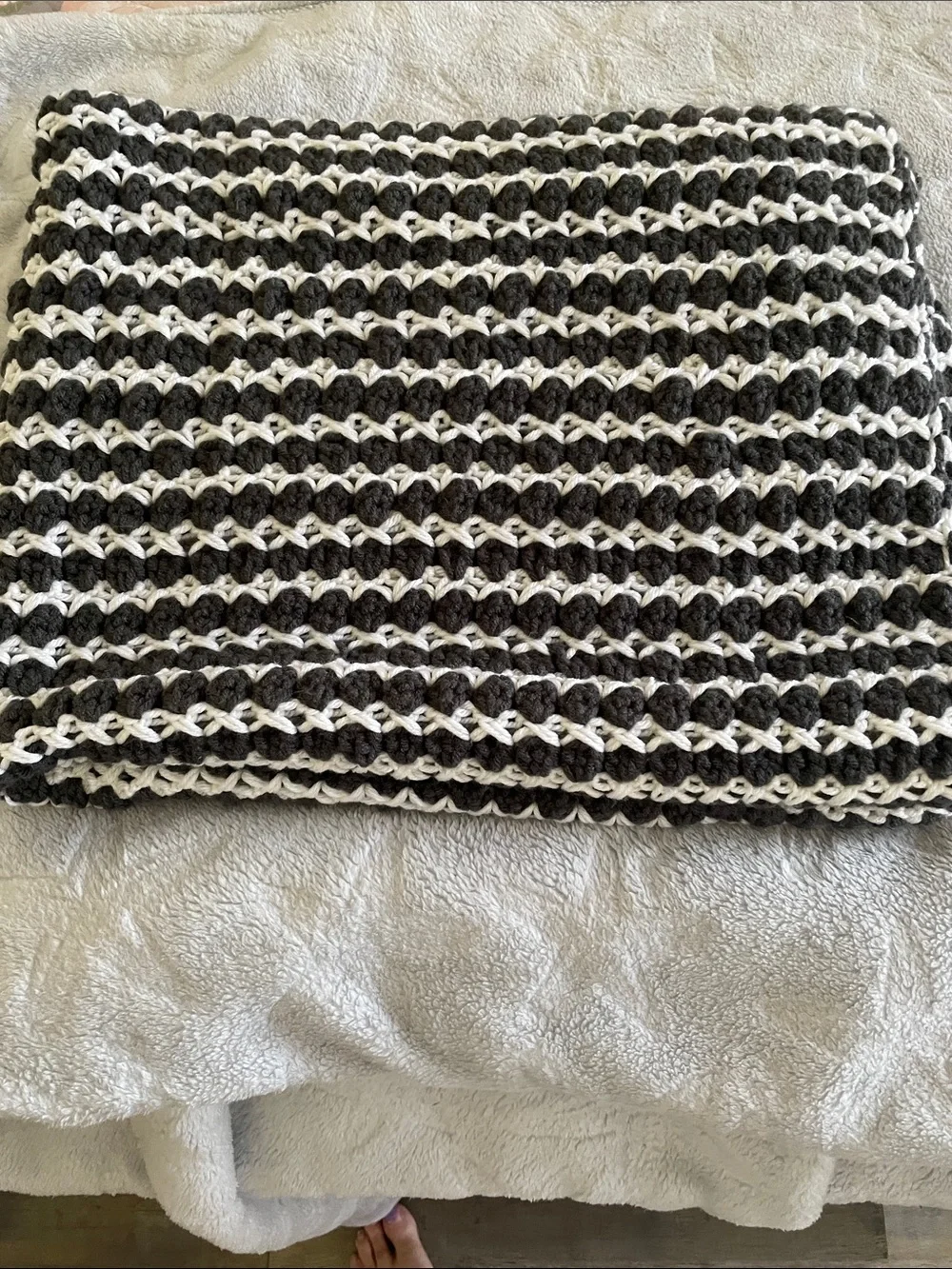 Crochet handmade throw gray and white size 48x35 brand new